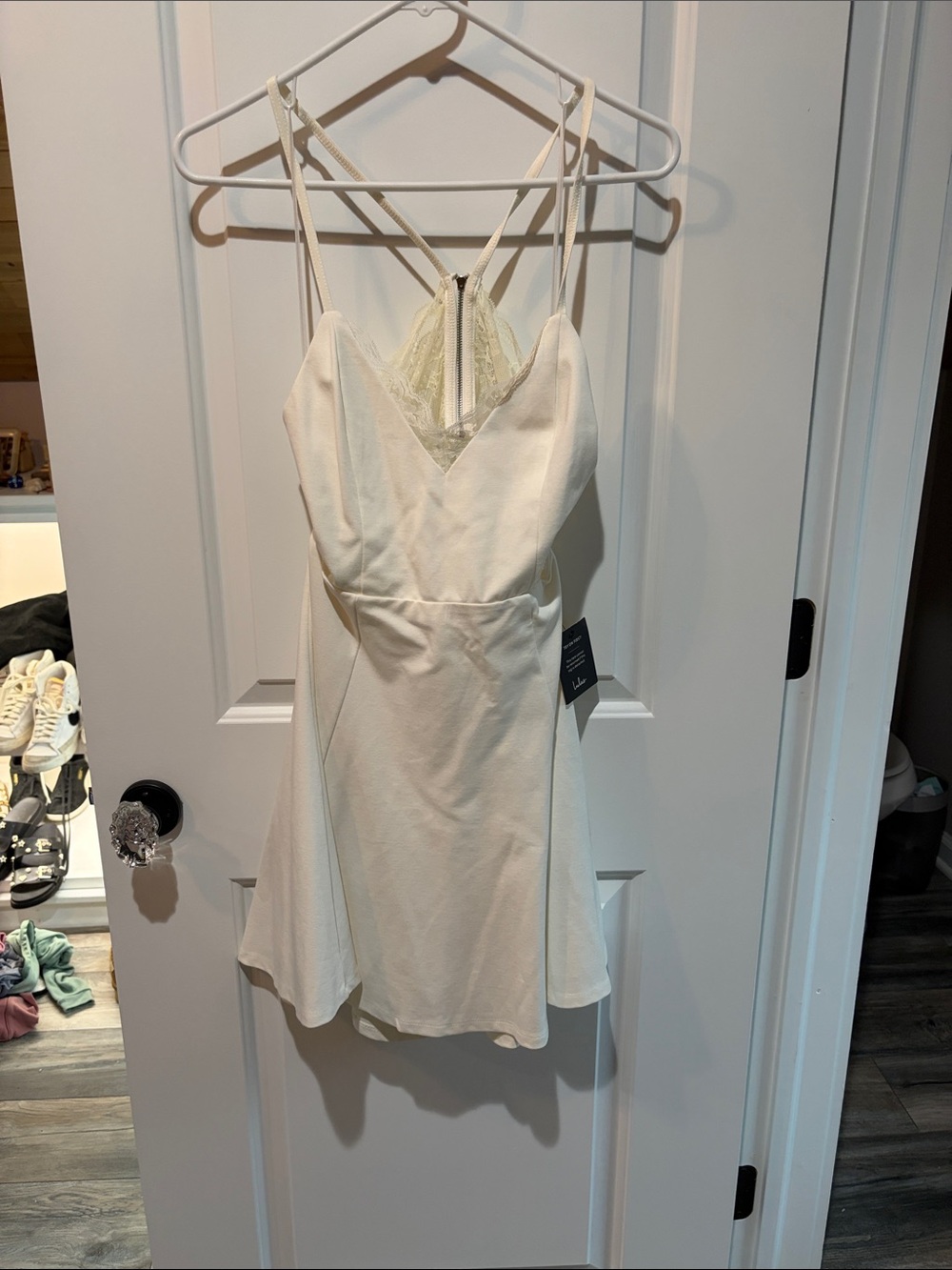 Lush Cream Lace-Back Mini Dress